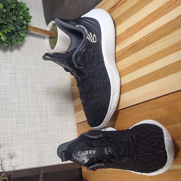 Under Armour Team Curry 9 Flow, Black White Unisex Basketball Shoes - Picture 3 of 6